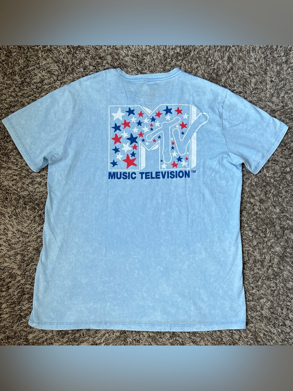 MTV Light Blue Tee with Red, White & Blue Star Logo